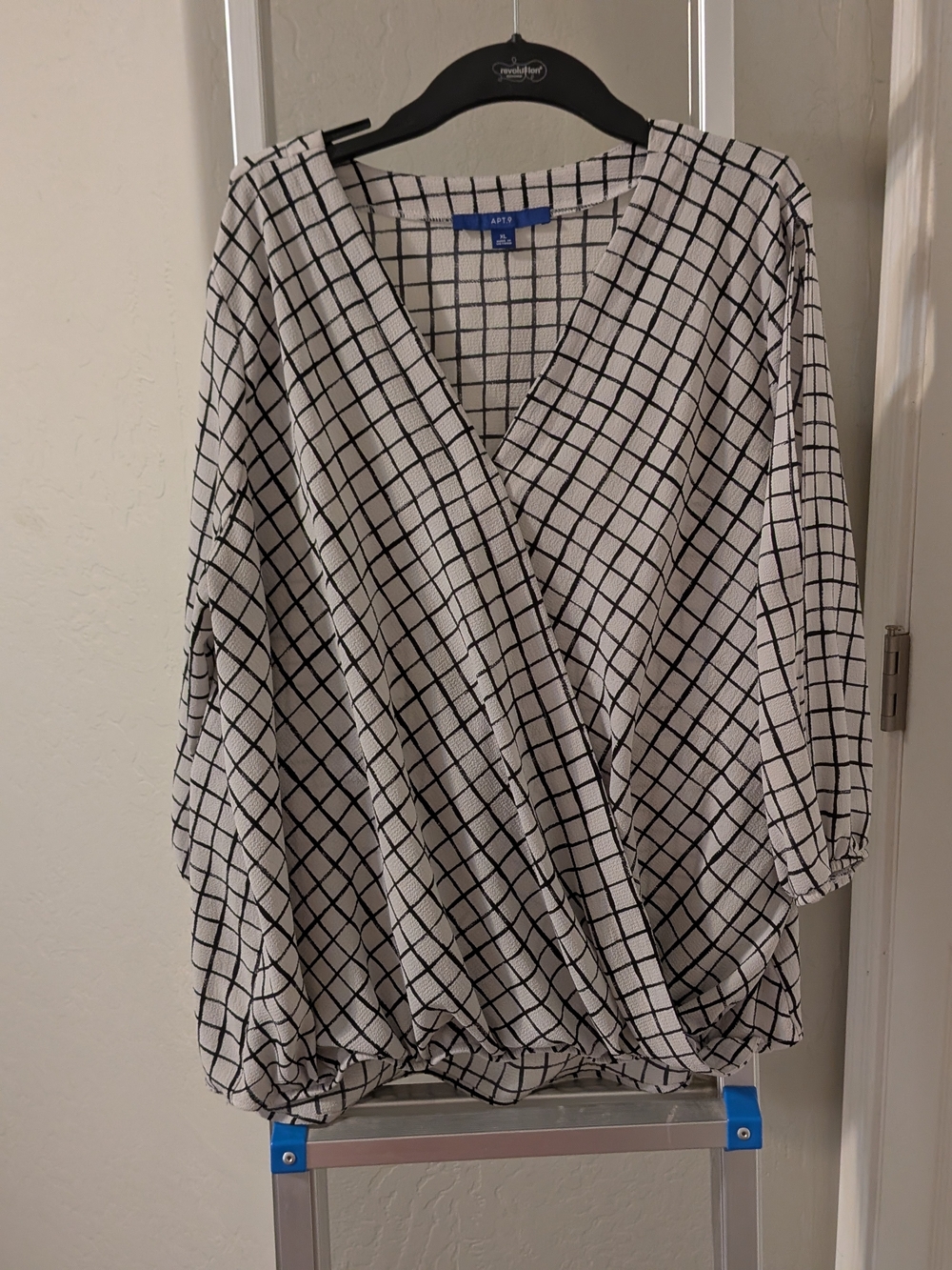 Apt. 9 Black & White Grid Wrap Blouse